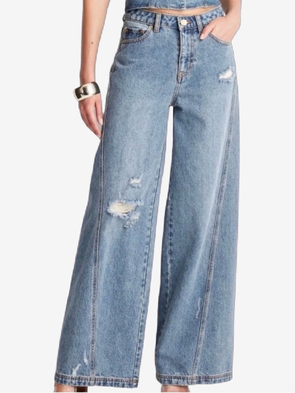 NWT Future Collective Jenee Naylor Wide Leg Distressed Denim Jeans - Size 8